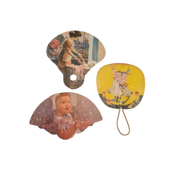 Vintage Lot Of 3 Cardboard Hand Fans Advertising 666 Twins Medicine Bank Buick - Picture 1 of 8